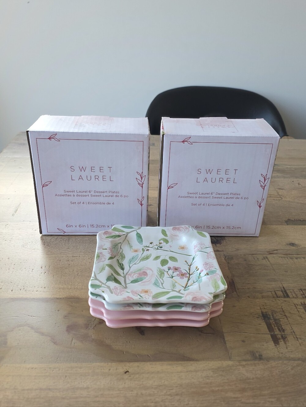 Sweet Laurel Set of 12 Dessert Plates Pink Floral Ceramic Appetizer Salad